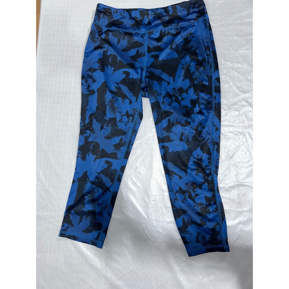 Everlast Sport Womens Blue Black Abstract Print Cropped Athletic Leggings Size L